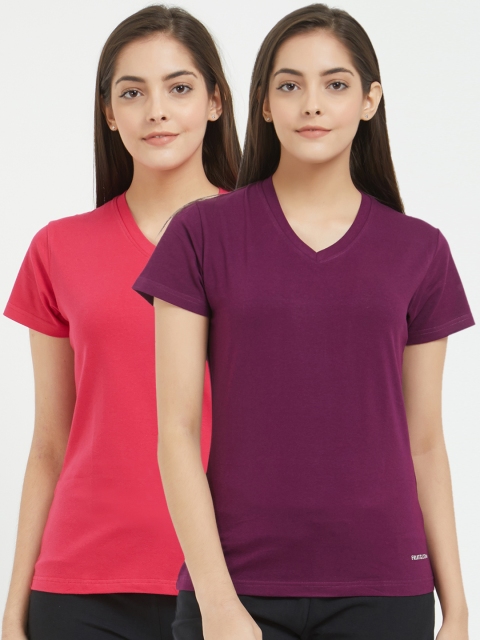 

Fruit of the loom Women Pack of 2 Solid V-Neck T-shirts, Purple