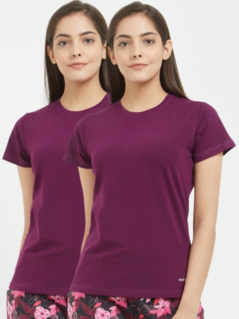 

Fruit of the loom Women Pack of 2 Solid Round Neck T-shirts, Purple