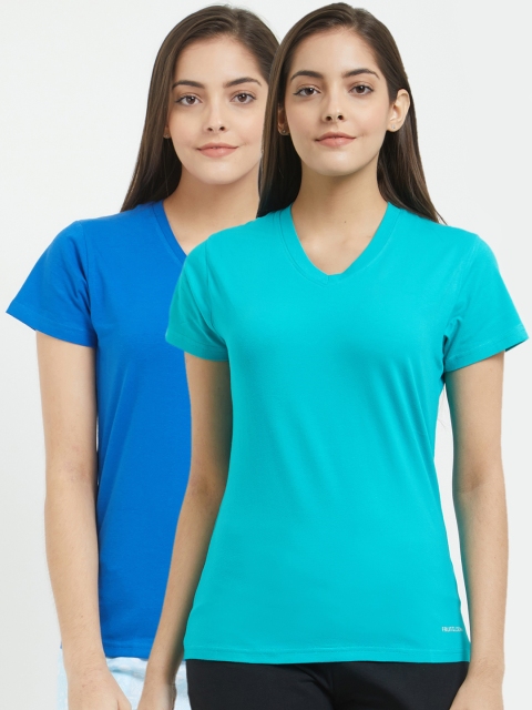

Fruit of the loom Women Pack of 2 Solid V-Neck T-shirts, Blue