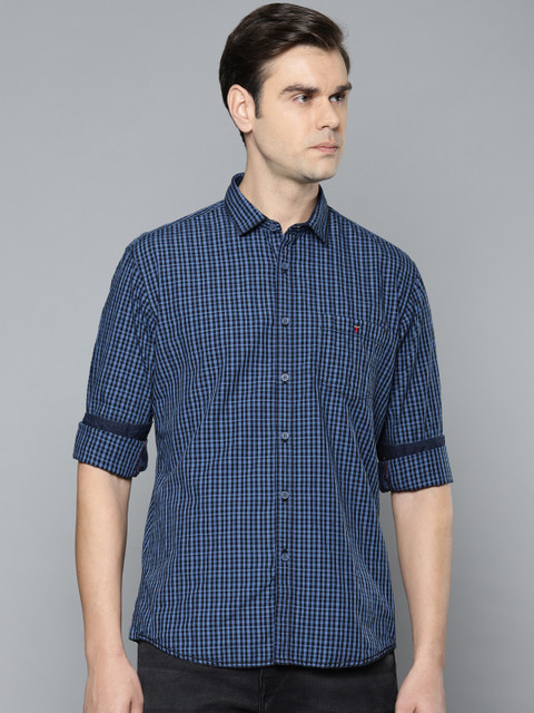 

Louis Philippe Jeans Men Blue & Black Slim Fit Checked Casual Shirt