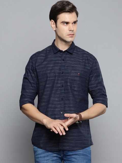 

Louis Philippe Jeans Men Navy Blue & White Slim Fit Self-Striped Casual Shirt