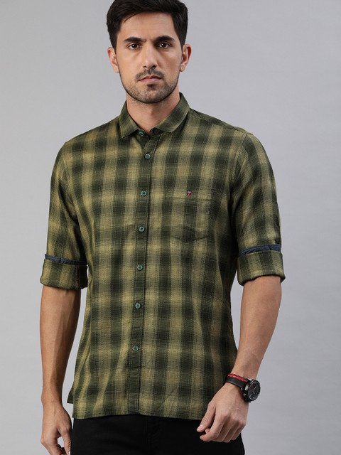 

Louis Philippe Jeans Men Olive Green Slim Fit Checked Casual Shirt