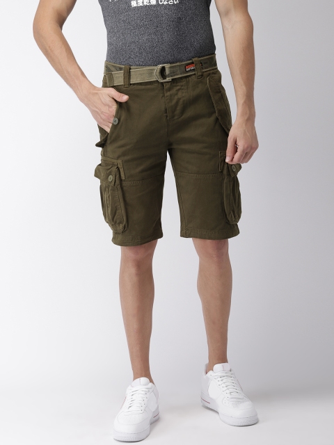 

Superdry Men Olive Green Solid Regular Fit Cargo Shorts