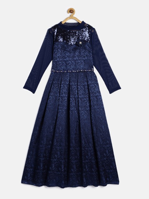 

Tiny Girl Girls Navy Blue Self Design Fit and Flare Dress