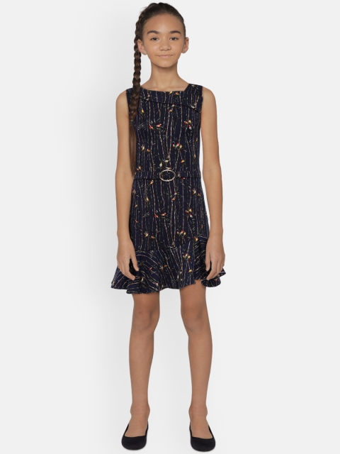 

Tiny Girl Girls Navy Blue Printed Fit & Flare Dress