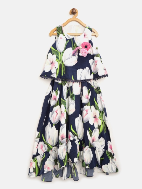 

Tiny Girl Navy Blue & Off-White Printed Layered Maxi Dress