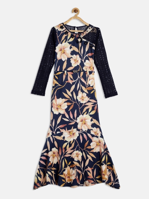 

Tiny Girl Girls Navy Blue & Brown Printed A-Line Dress