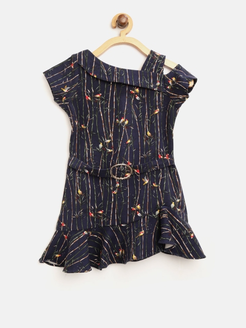 

Tiny Girl Navy Printed A-Line Dress, Navy blue