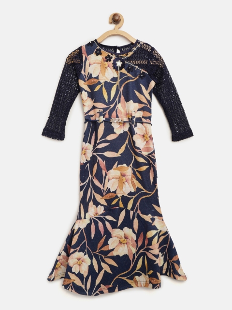 

Tiny Girl Navy Blue & Beige Printed Maxi Dress