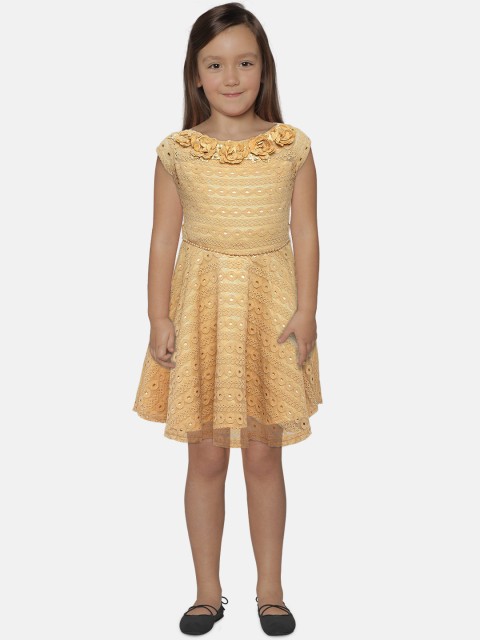 

Tiny Girl Girls Beige Self Design Fit and Flare Dress