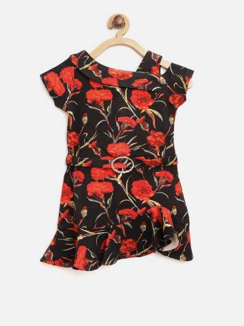 

Tiny Girl Black & Red Printed Drop-Waist Dress