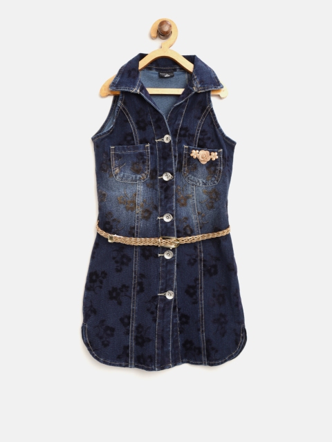 

Tiny Girl Navy Blue Printed Shirt Dress