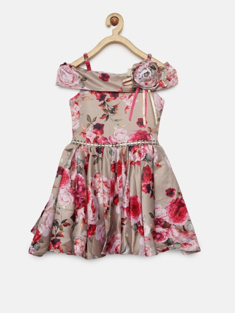 

Tiny Girl Girls Beige & Red Printed Fit and Flare Dress