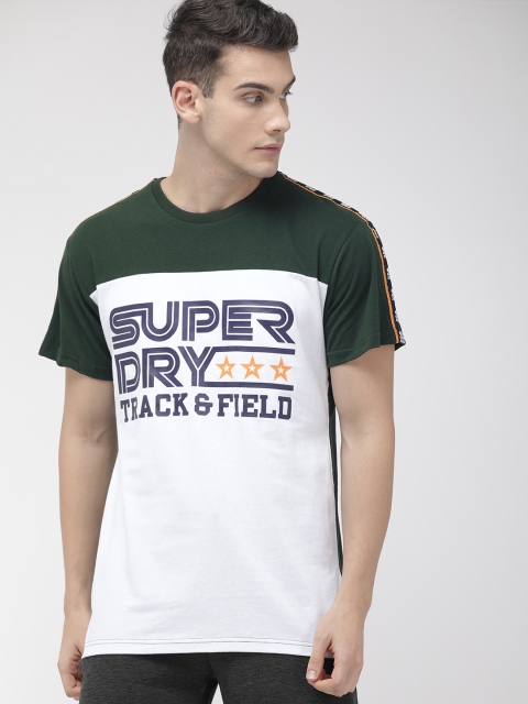 

Superdry Men White & Green Printed Triple Star Tapped Over-Sized Fit Round Neck T-shirt