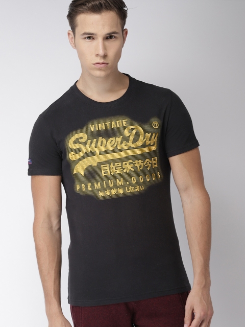 

Superdry Men Black Embroidered Round Neck T-shirt
