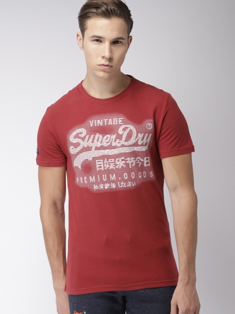 

Superdry Men Rust Red Embroidered Round Neck T-shirt
