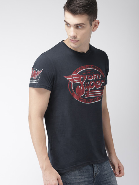 

Superdry Men Navy Printed Round Neck T-shirt, Navy blue