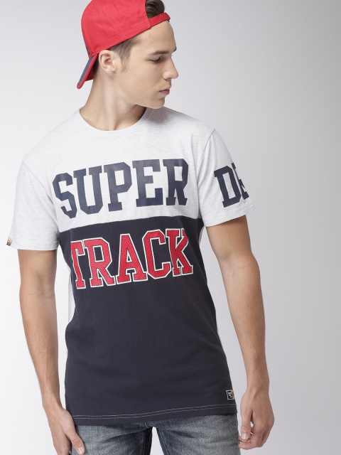 

Superdry Men White With Grey Tinge & Navy Blue Colourblocked Round Neck T-shirt