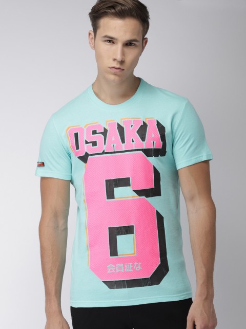 

Superdry Men Blue & Pink Printed Round Neck T-shirt