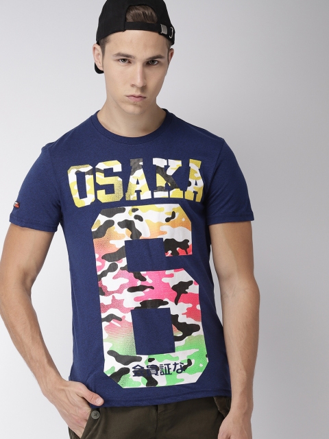

Superdry Men Blue Printed Round Neck T-shirt