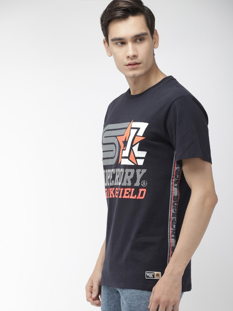 

Superdry Men Navy Blue Printed Round Neck TRIPLE STAR TAPPED OVERSIZED T-shirt