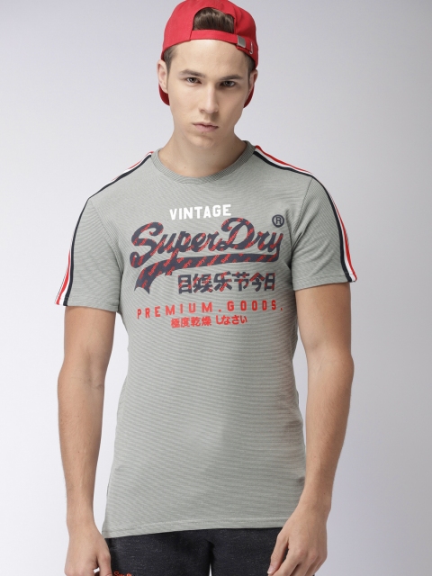 

Superdry Men Grey Melange Striped Round Neck T-shirt