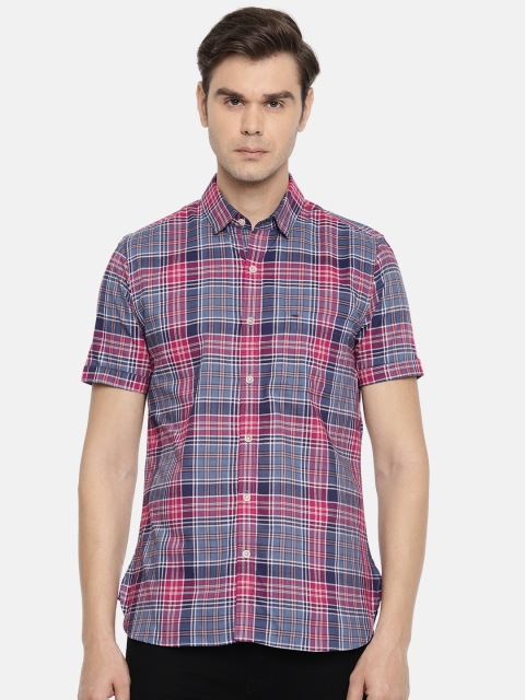 

Peter England Men Checked Magenta & Teal Blue Slim Fit Casual Shirt