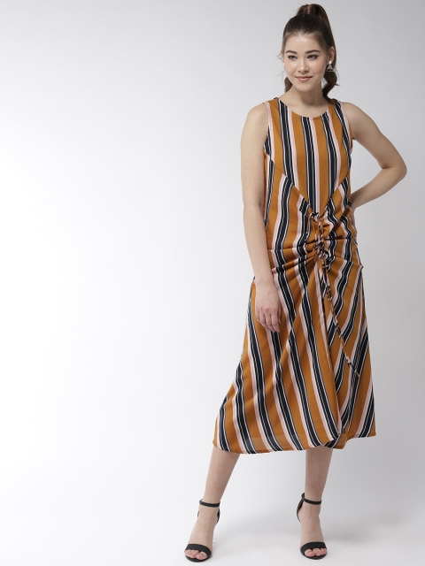 

StyleStone Women Mustard Brown & Black Striped A-Line Dress