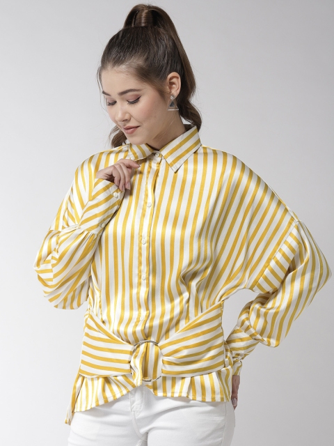 

StyleStone Women Yellow & White Regular Fit Striped Casual Shirt