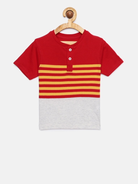 

Juniors by Lifestyle Boys Red & Grey Striped Henley Neck T-shirt