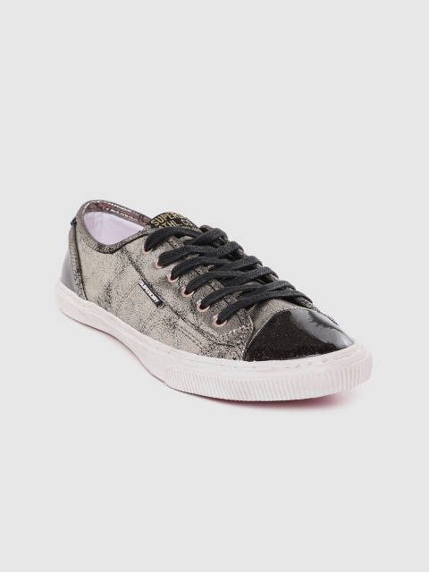 

Superdry Women Gunmetal-Toned & Black Colourblocked Sneakers, Metallic