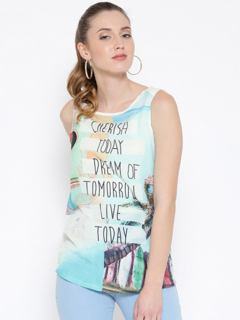 

ONLY Off-White & Blue Printed Top