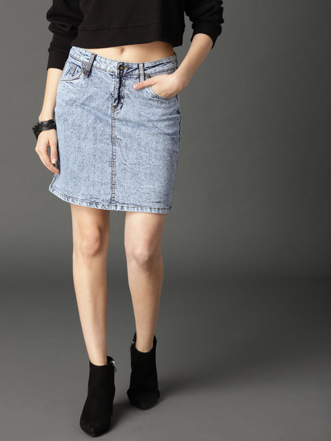 

Roadster Women Blue Acid Wash A-line Denim Skirt