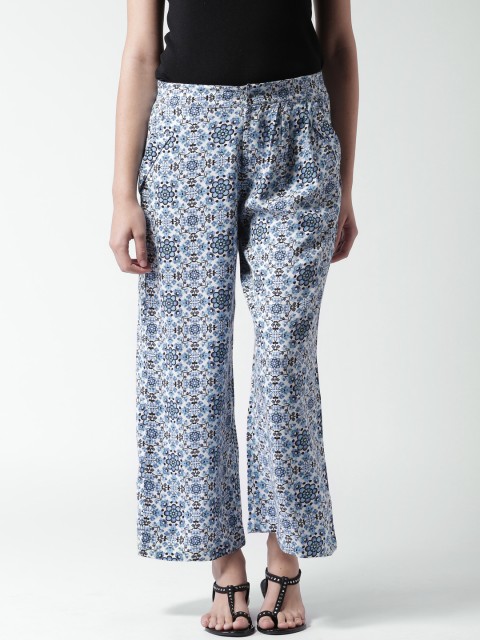 

Mast and Harbour White & Blue Floral Printed Casual Trousers