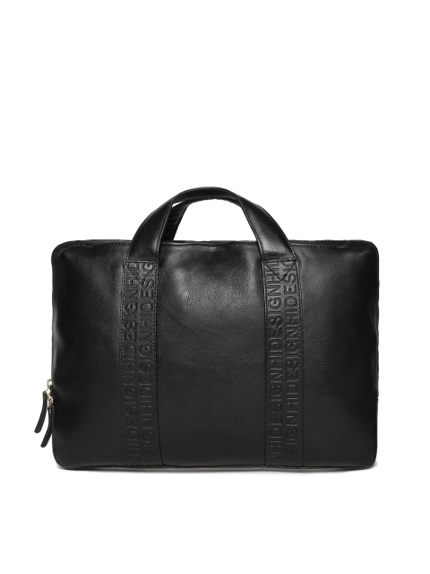

Hidesign Men Black Textured Leather Laptop Bag