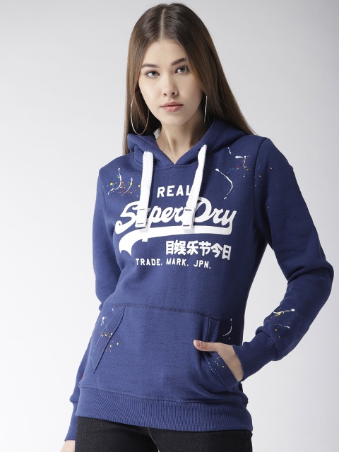 

Superdry Women Blue & White Printed Hooded Sweatshirt