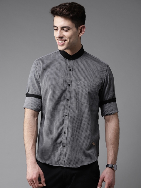 

DENNISON Men Grey & Black Smart Slim Fit Checked Casual Shirt
