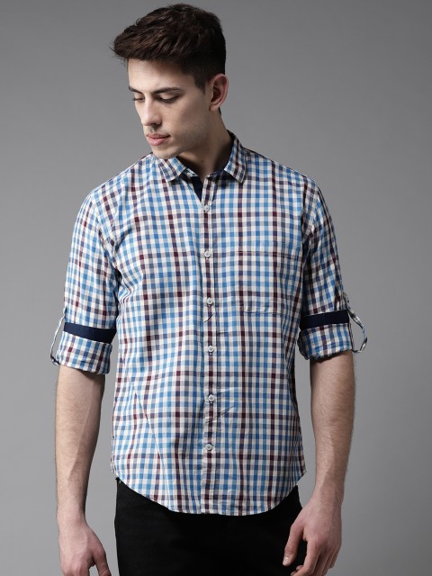 

DENNISON Men Blue & Off-White Smart Slim Fit Checked Casual Shirt