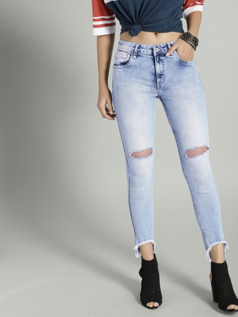

Roadster Women Blue Skinny Fit Mid-Rise Slash Knee Stretchable Jeans