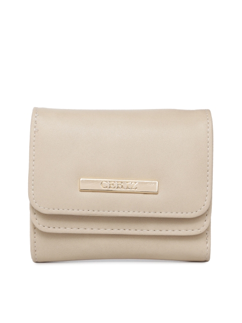 

CERIZ Women Beige Solid Three Fold Wallet