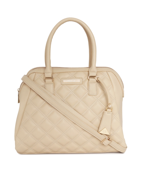

CERIZ Beige Solid Quilted Handheld Bag
