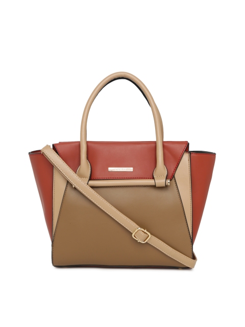 

CERIZ Camel Brown & Red Colourblocked Handheld Bag