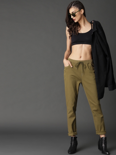 

Roadster Women Olive Green Relaxed Fit Solid Casual Trousers