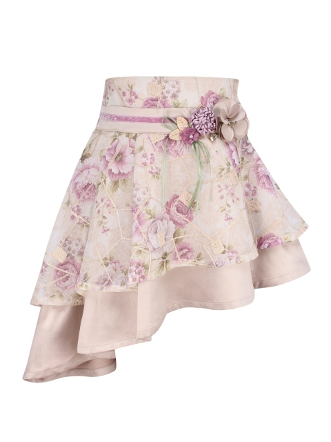 

CUTECUMBER Girls Beige & Pink Floral Printed A-Line Skirt