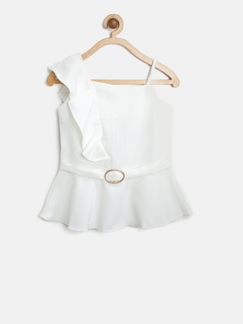 

Tiny Girl White Solid Peplum Top