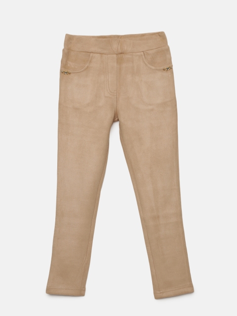 

Tiny Girl Beige Solid Jeggings