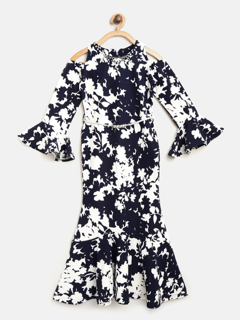 

Tiny Girl Navy Blue & White Printed Maxi Dress