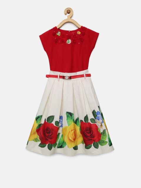 

Tiny Girl Girls Red & Off-White Embellished Top with Skirt