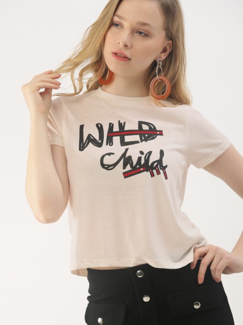 

DressBerry Women Off-White Printed Round Neck T-shirt