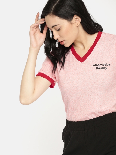 

DressBerry Women Peach-Coloured Solid V-Neck T-shirt